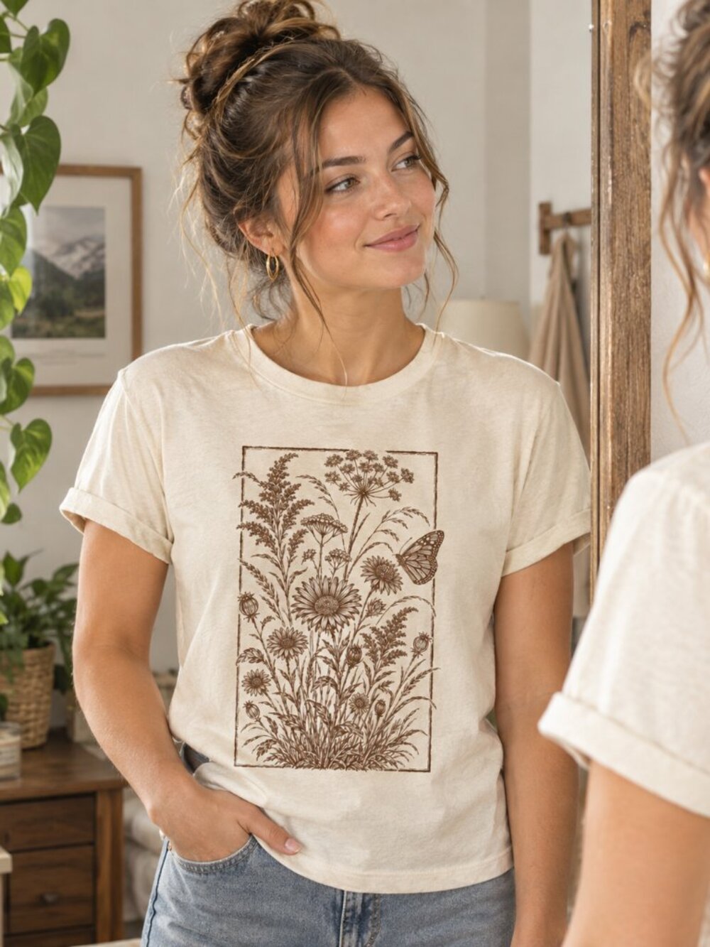 🍂 Autumn Wildflower Shirt | Vintage Botanical Butterfly Graphic Tee